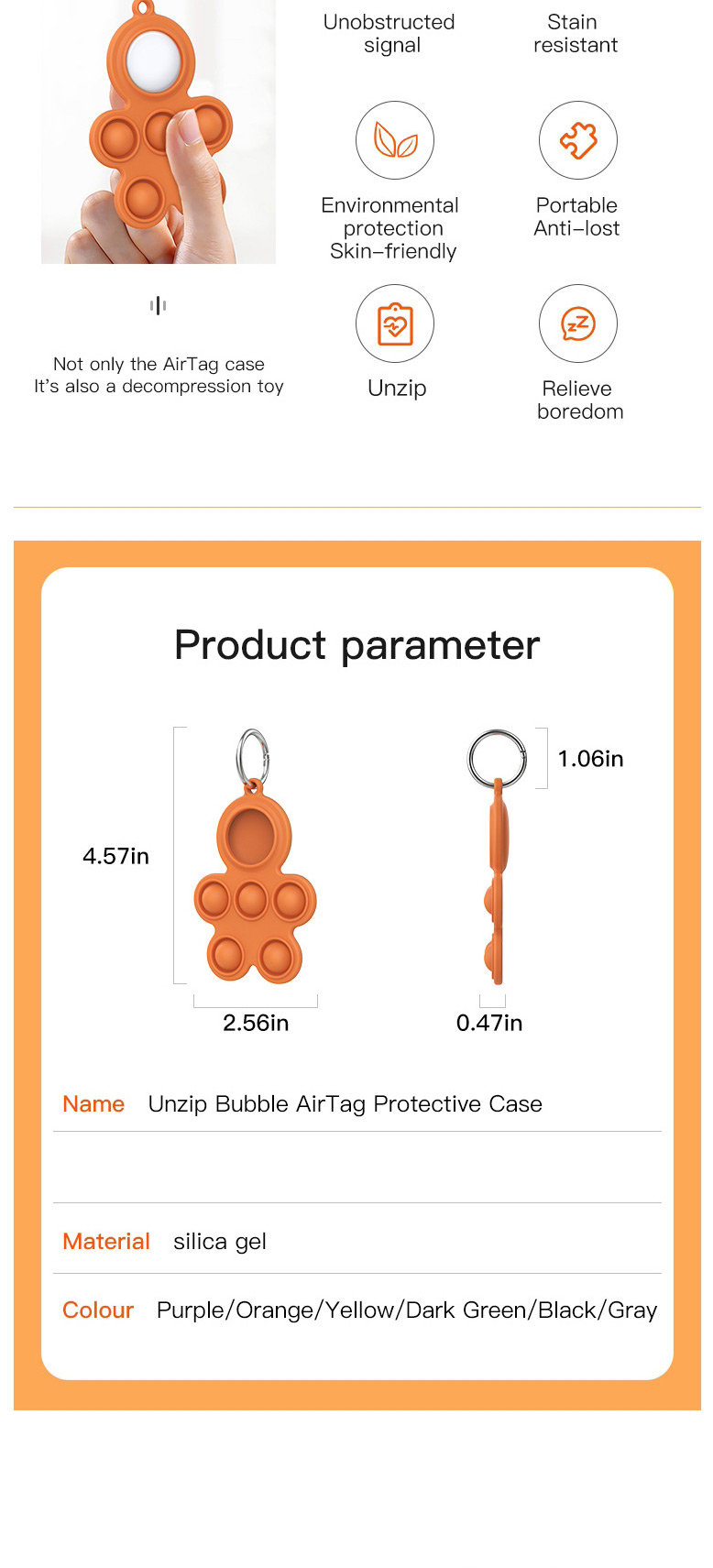 Fashion Cookie Man Protective Sleeve Orange Suitable For Apple Silicone Locator Keychain,Household goods