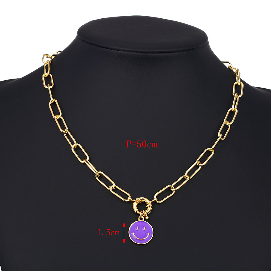Fashion Black Copper Drop Oil Thick Chain Smiley Face Necklace,Necklaces