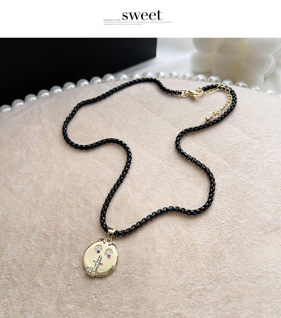 Fashion Black Copper Inlaid Zircon Thick Chain Smiley Face Pack Necklace,Necklaces