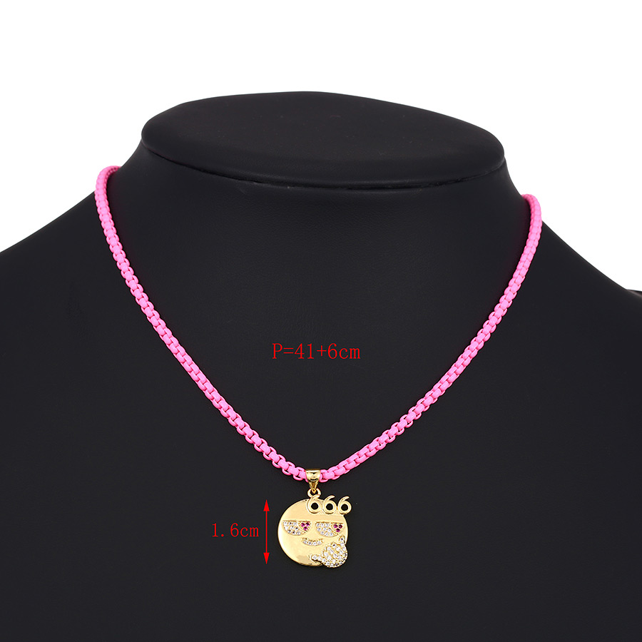 Fashion Pink Copper Inlaid Zircon Thick Chain Smiley Face Pack Necklace,Necklaces