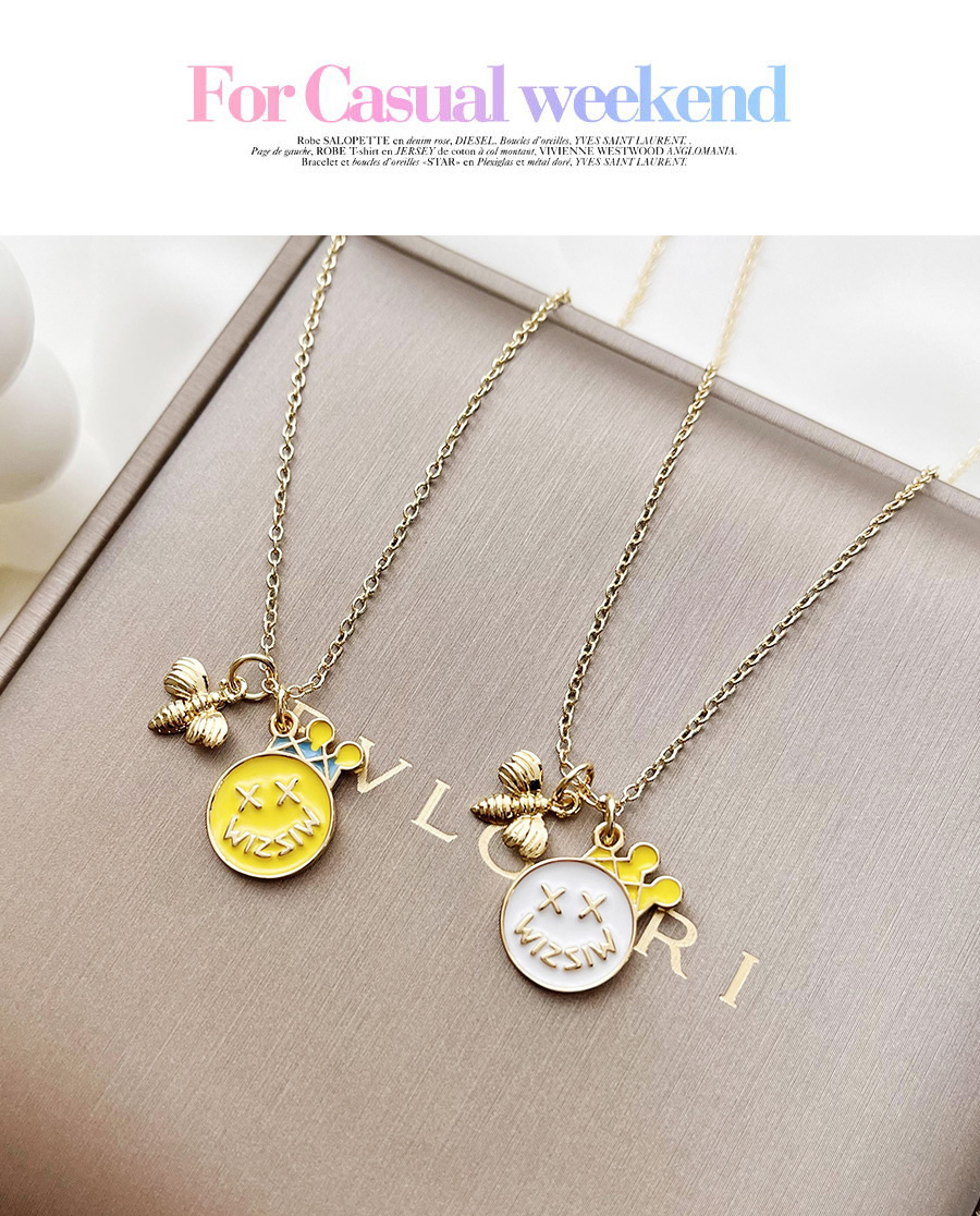 Fashion Yellow Copper Inlaid Zircon Drop Oil Smiley Face Pack Bee Necklace,Necklaces