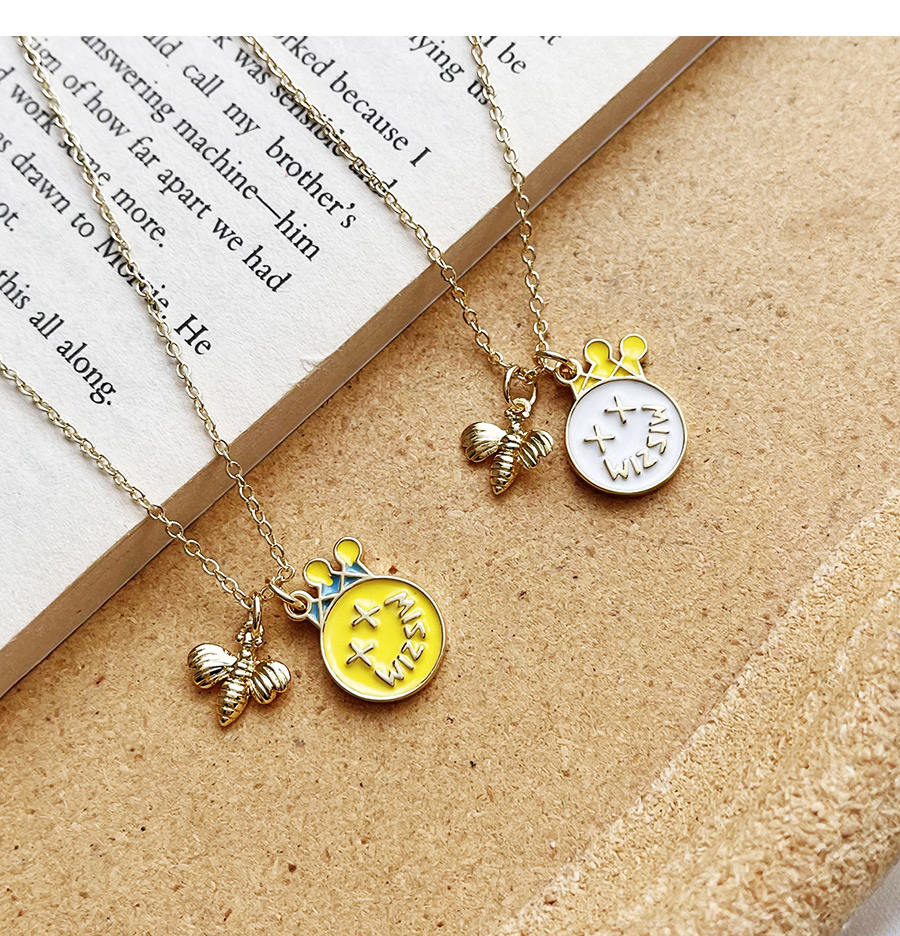 Fashion Yellow Copper Inlaid Zircon Drop Oil Smiley Face Pack Bee Necklace,Necklaces