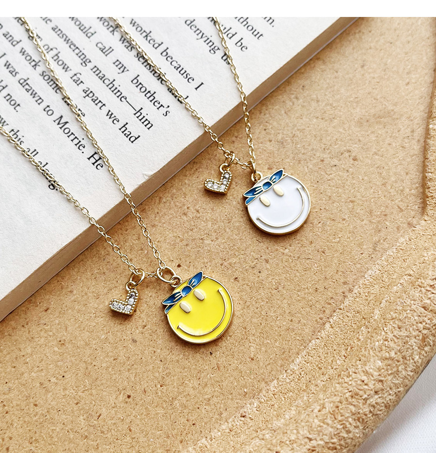 Fashion White Copper Inlaid Zircon Dripping Oil Smiley Emoticon Pack Love Necklace,Necklaces