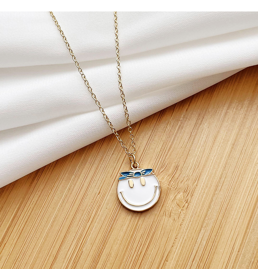 Fashion White Copper Inlaid Zircon Dripping Oil Smiley Emoticon Pack Love Necklace,Necklaces