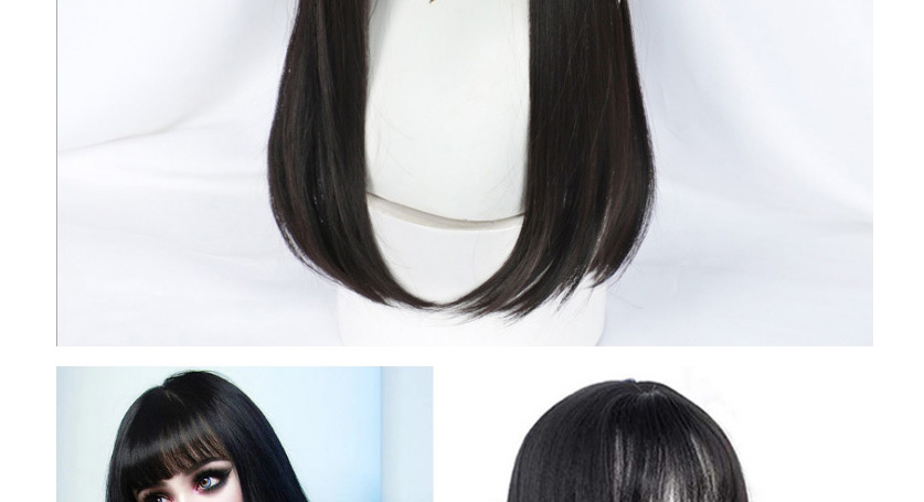 Fashion Black Black Long Straight Princess Cut Full Headgear Wig,Wigs