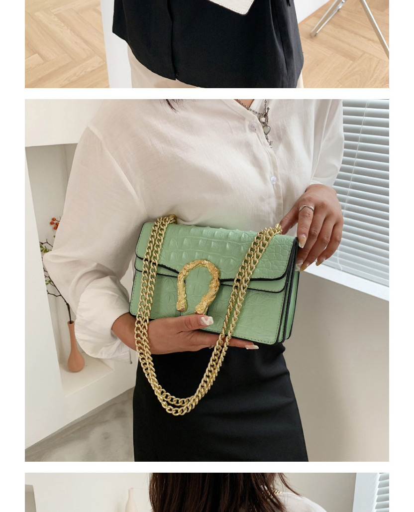 Fashion Green Crocodile Pattern Embossed Lock Chain Shoulder Bag,Shoulder bags