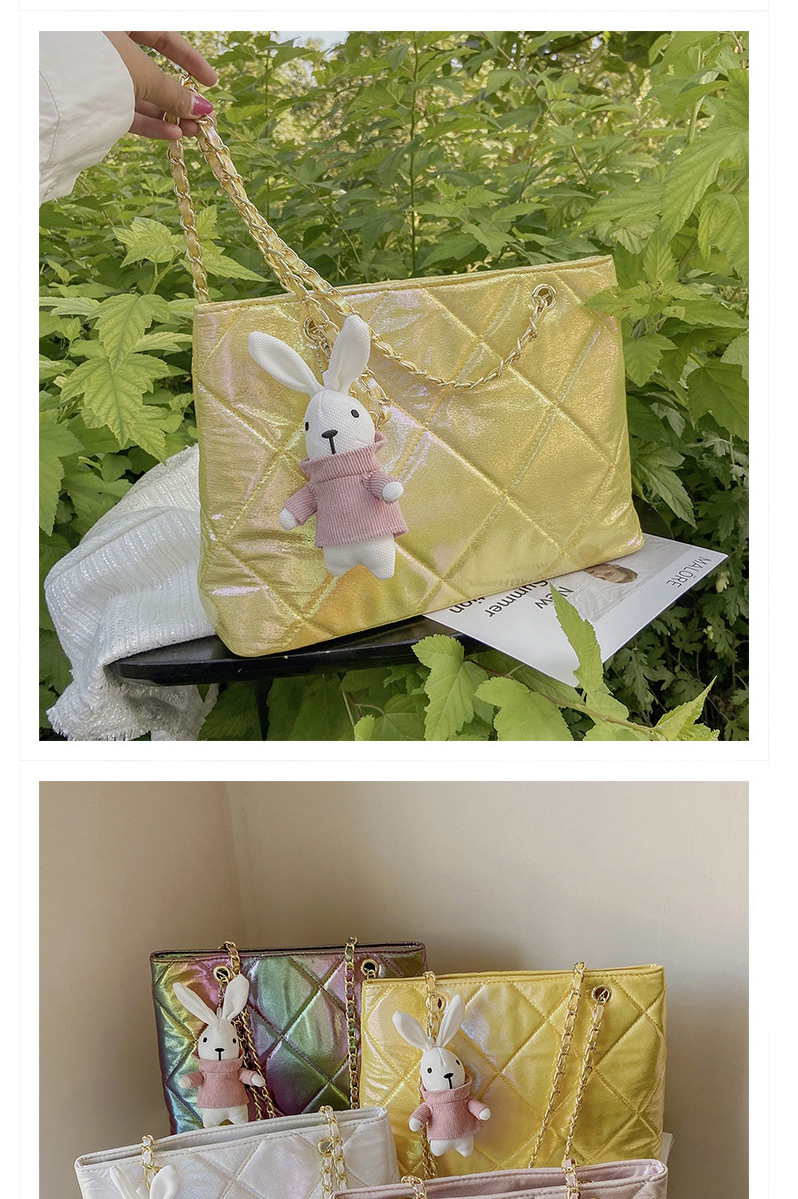 Fashion Color Laser Rhombus Embroidery Thread Rabbit Chain Tote Bag,Messenger bags