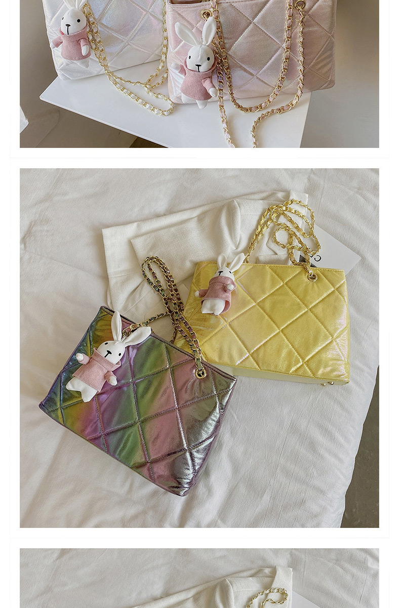 Fashion Color Laser Rhombus Embroidery Thread Rabbit Chain Tote Bag,Messenger bags