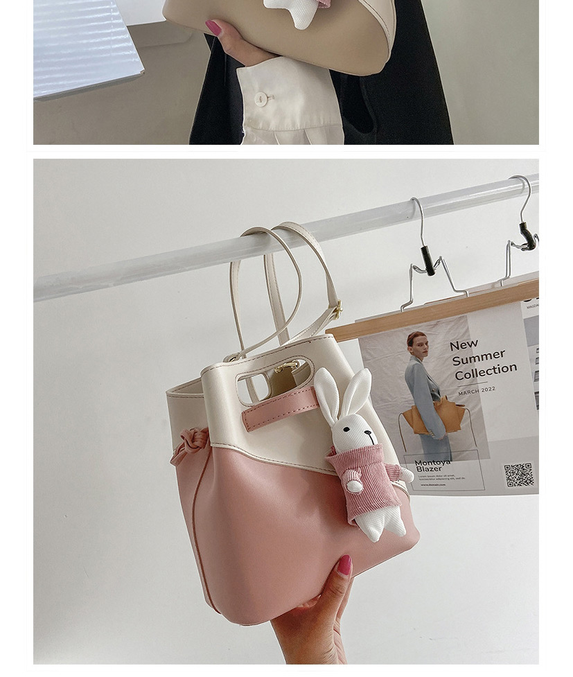 Fashion Yellow Stitching Bunny Pendant Portable Messenger Bag,Shoulder bags