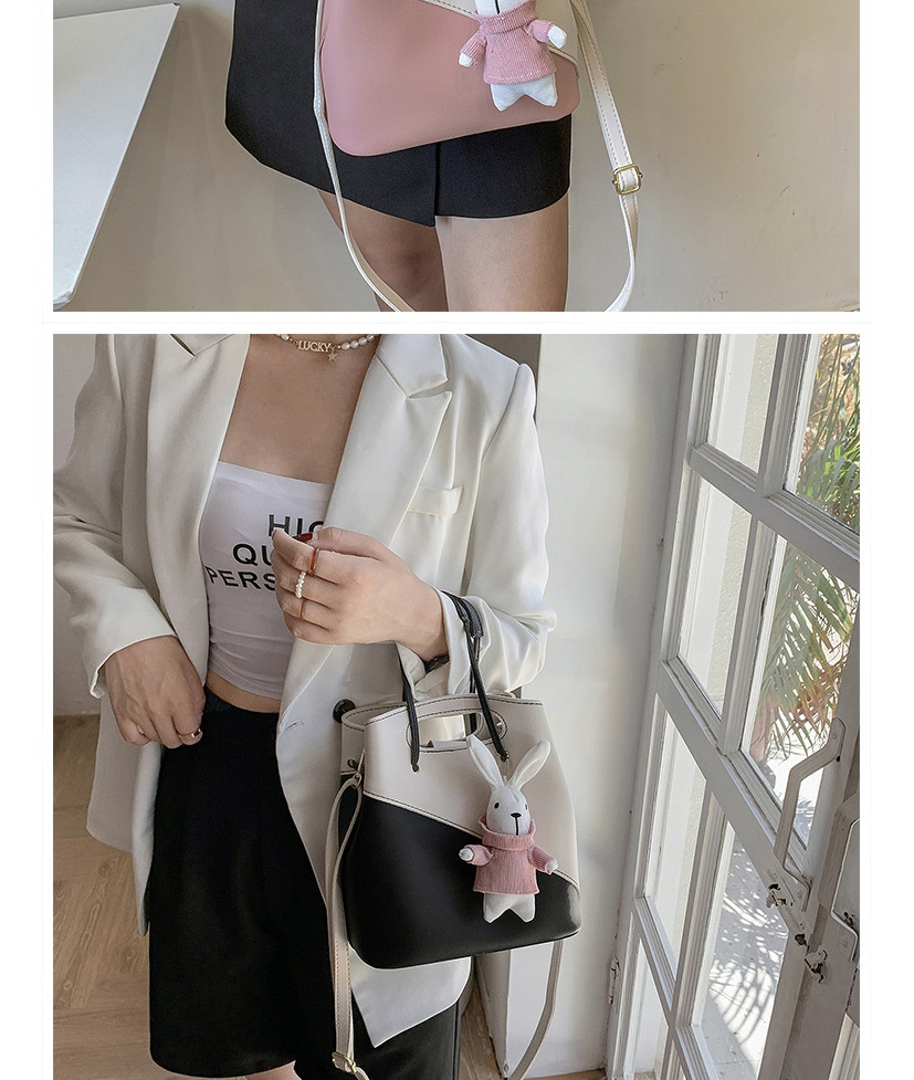 Fashion Pink Stitching Bunny Pendant Portable Messenger Bag,Shoulder bags