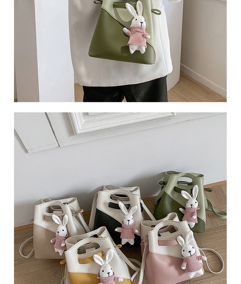 Fashion Black Stitching Bunny Pendant Portable Messenger Bag,Shoulder bags