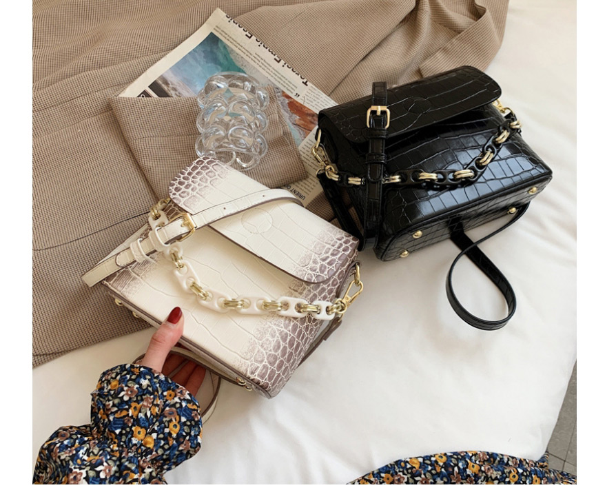 Fashion Black Crocodile Pattern Chain Stitching Crossbody Handbag,Shoulder bags