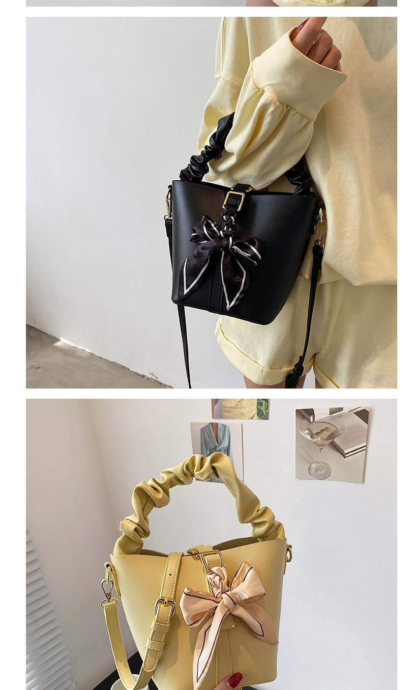 Fashion Beige Folded Portable Ribbon Bow Belt Buckle Messenger Picture Bag,Shoulder bags