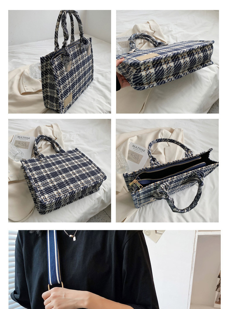 Fashion Trumpet Blue Canvas Lattice Ribbon Bow Pearl Portable Messenger Bag,Shoulder bags