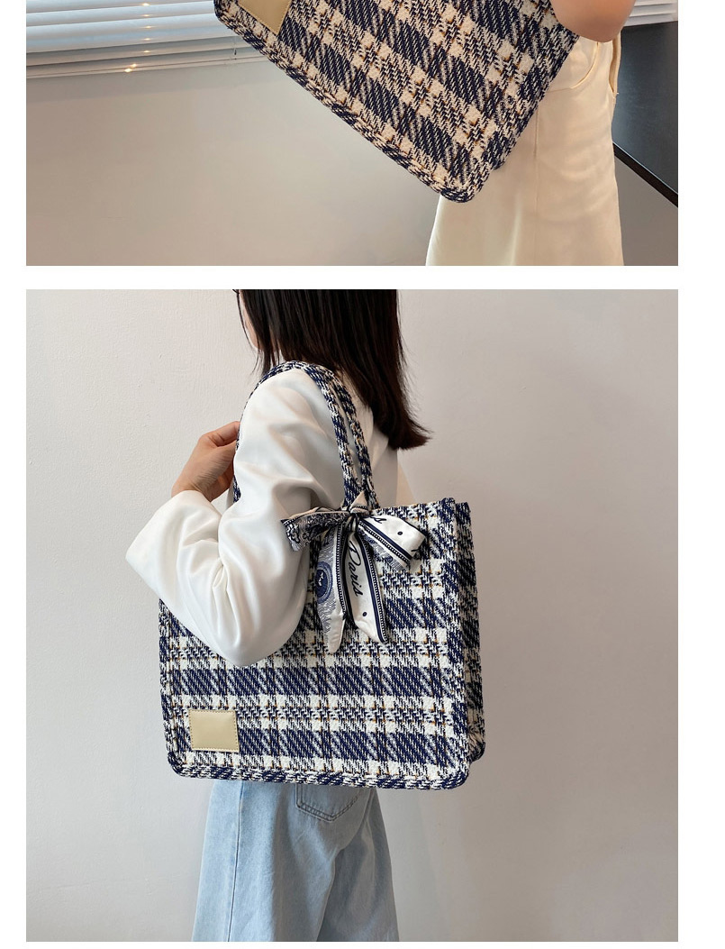 Fashion Trumpet Blue Canvas Lattice Ribbon Bow Pearl Portable Messenger Bag,Shoulder bags