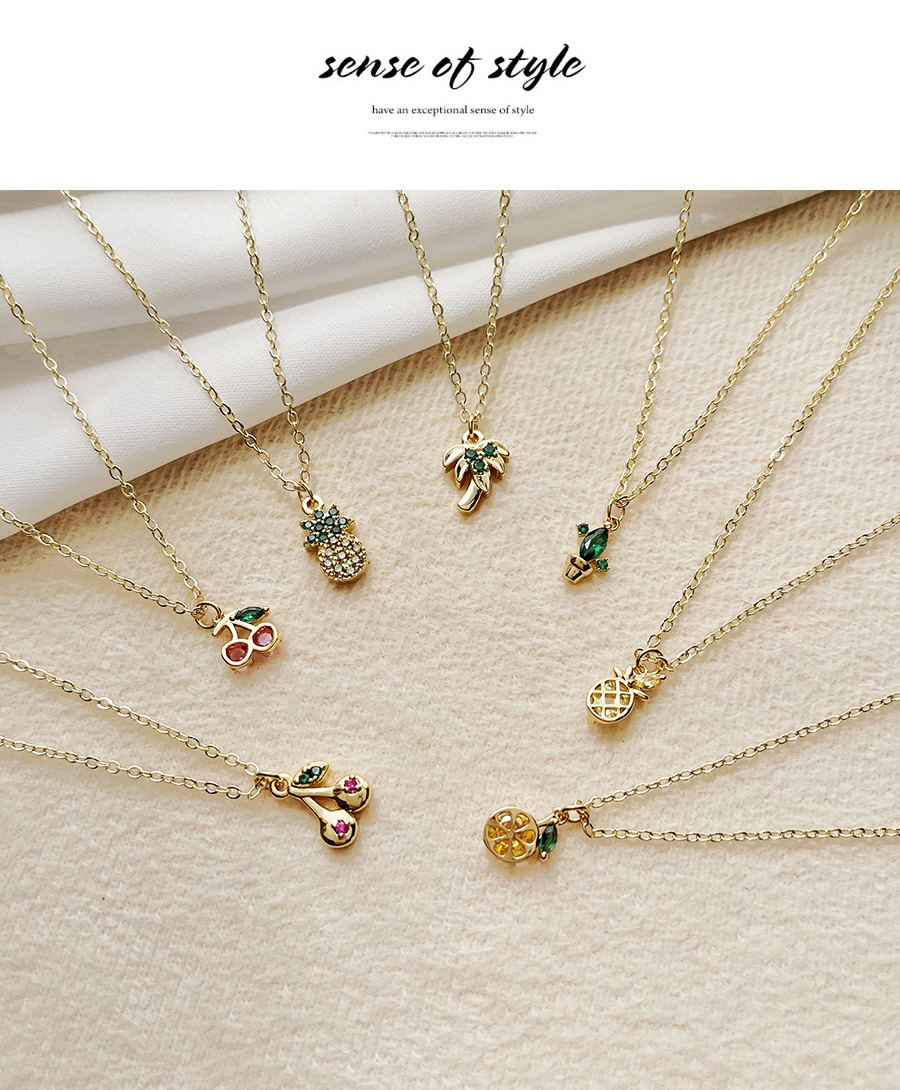 Fashion Golden Copper Inlaid Zircon Fruit And Plant Necklace,Necklaces