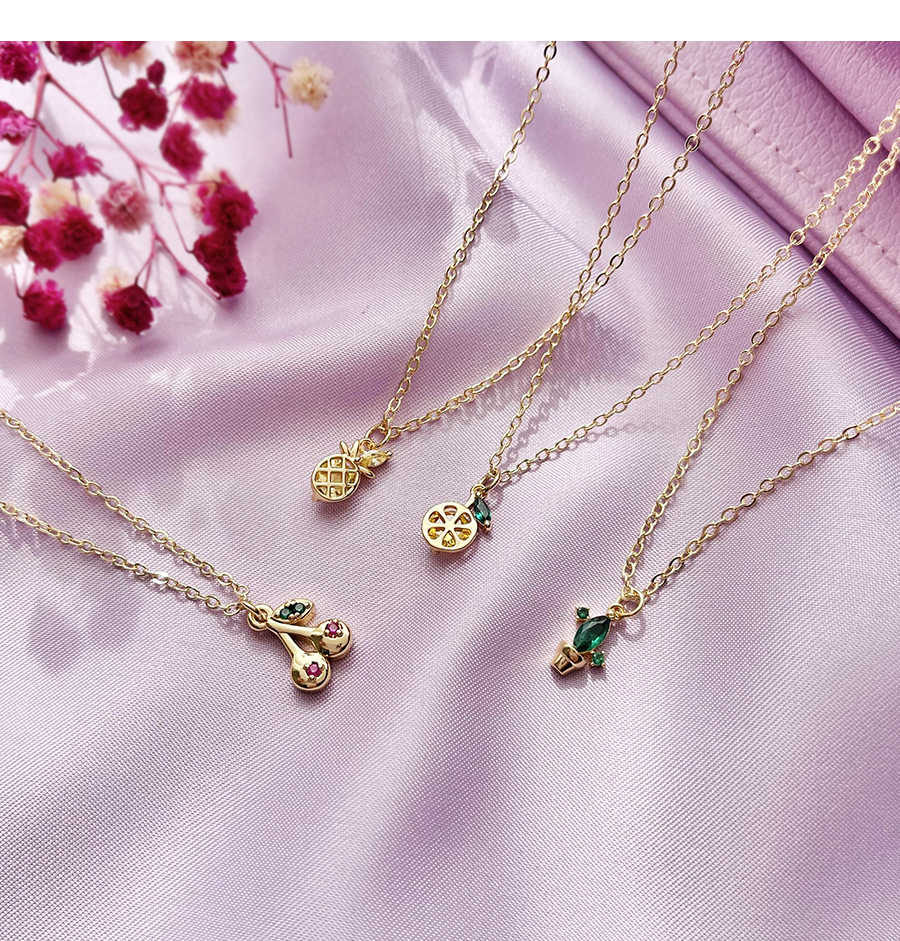Fashion Golden Copper Inlaid Zircon Fruit And Plant Necklace,Necklaces