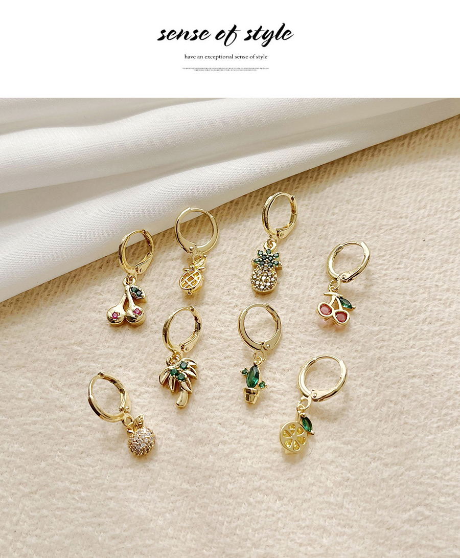 Fashion Golden Copper Inlaid Zircon Fruit And Plant Earrings,Earrings
