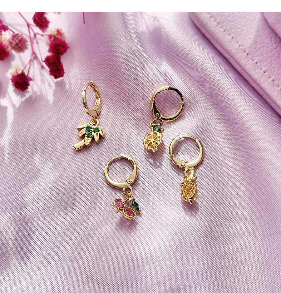 Fashion Golden Copper Inlaid Zircon Fruit And Plant Earrings,Earrings