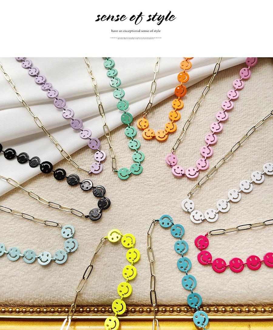 Fashion Light Pink Bronze Smiley Face Stitching Necklace,Necklaces