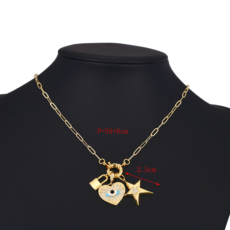 Fashion Golden Copper Inlaid Zircon Love Eye Lock Necklace,Necklaces