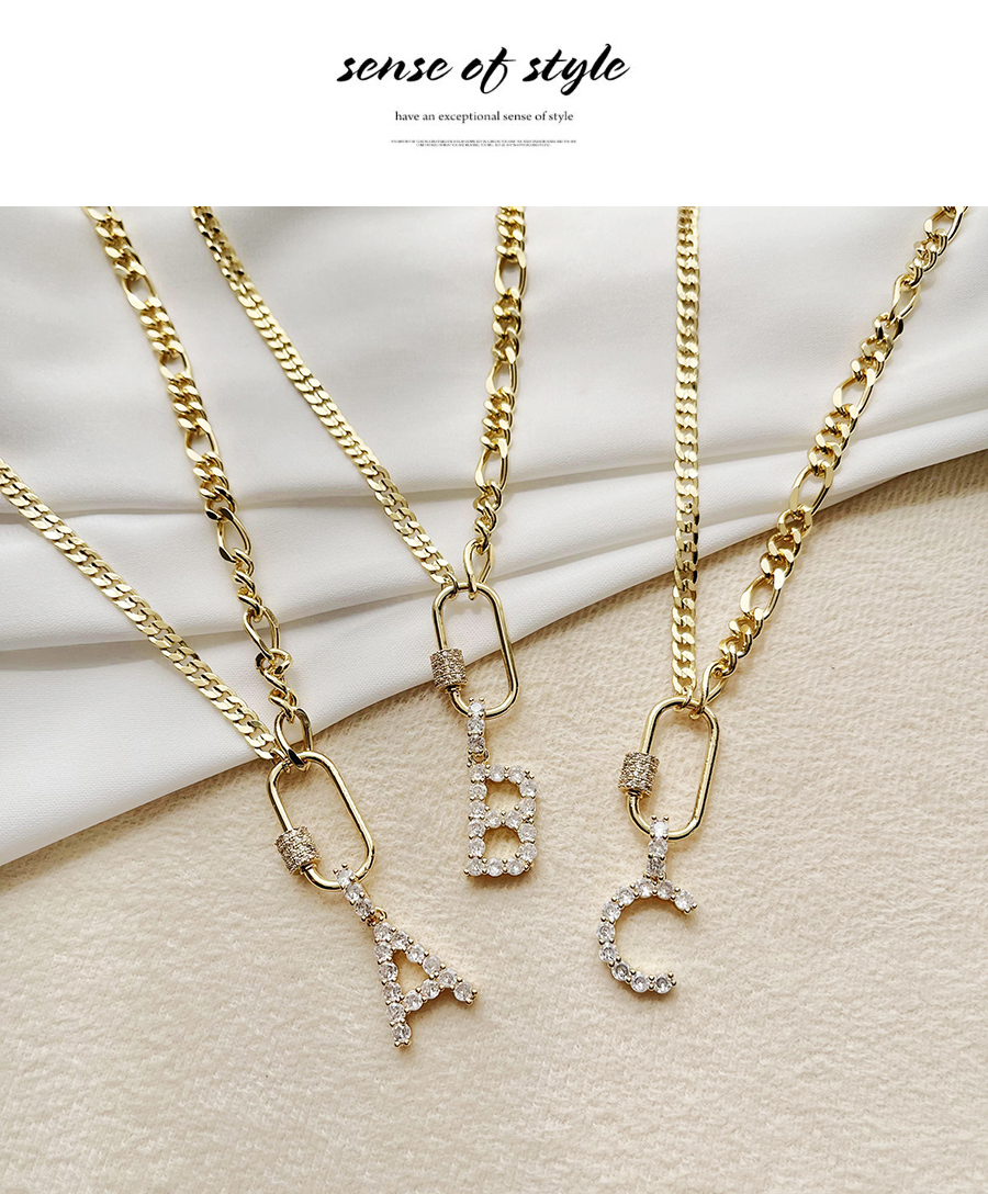 Fashion D Copper Inlaid Zircon Letter Thick Chain Necklace,Necklaces