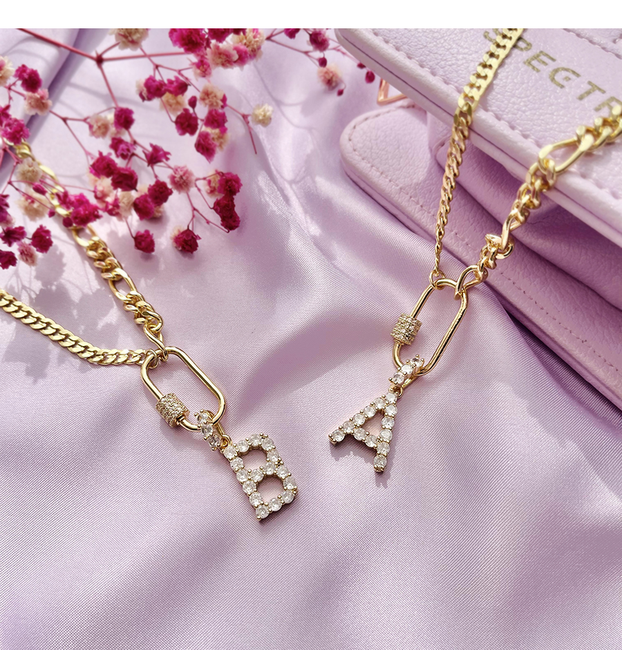 Fashion J Copper Inlaid Zircon Letter Thick Chain Necklace,Necklaces
