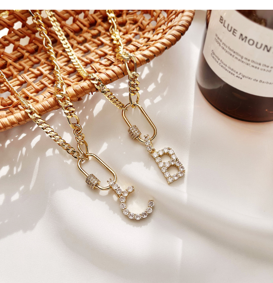 Fashion J Copper Inlaid Zircon Letter Thick Chain Necklace,Necklaces