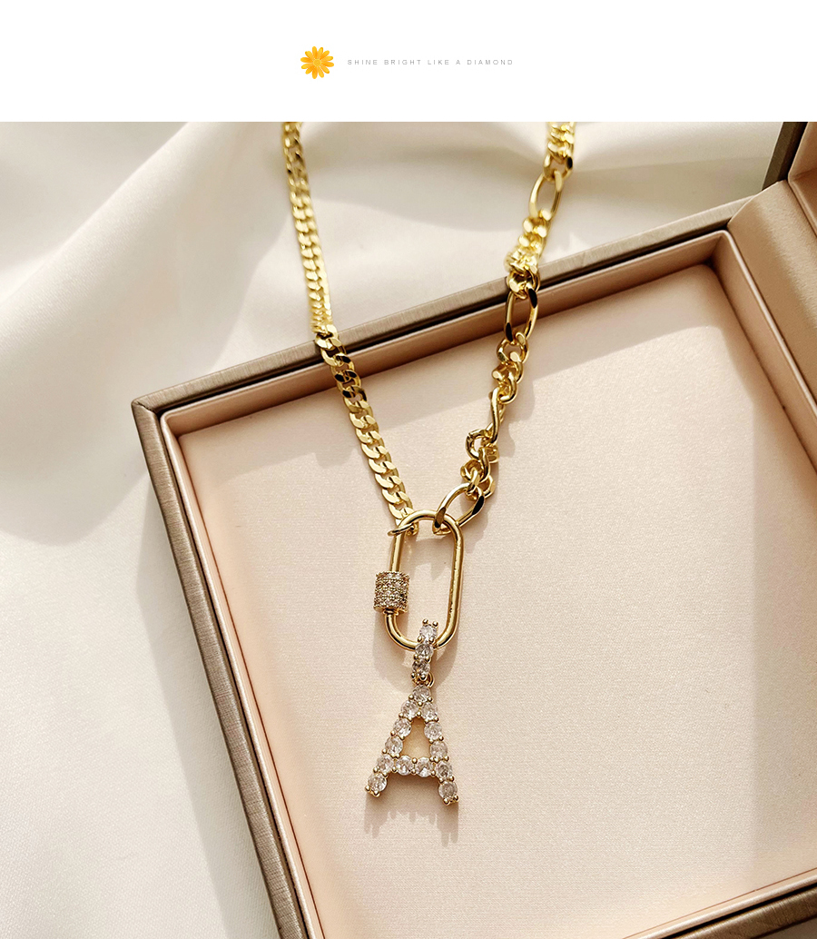 Fashion T Copper Inlaid Zircon Letter Thick Chain Necklace,Necklaces