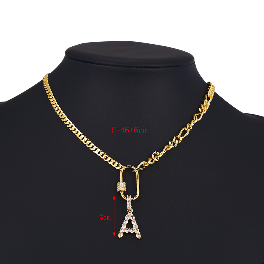 Fashion T Copper Inlaid Zircon Letter Thick Chain Necklace,Necklaces