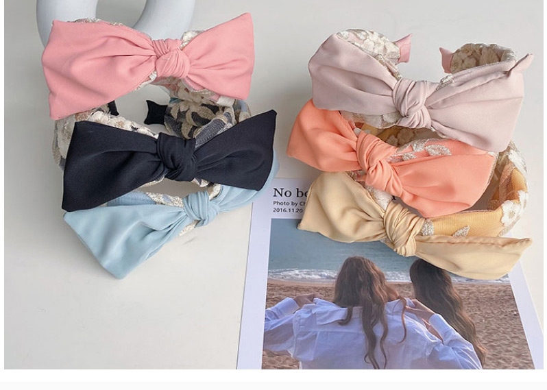 Fashion Pink Lace Embroidery Flower Bow Broad-brimmed Headband,Head Band