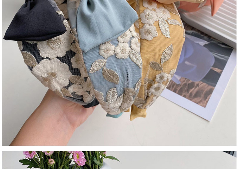 Fashion Blue Lace Embroidery Flower Bow Broad-brimmed Headband,Head Band