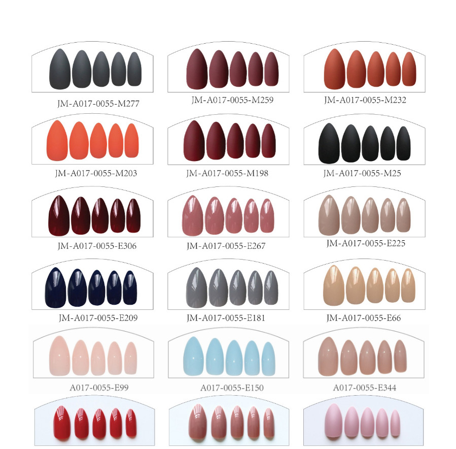 Fashion 7# Pointed Solid Color Matte Finished Nail Patch 24 Pieces With Double-sided Tape,Nails