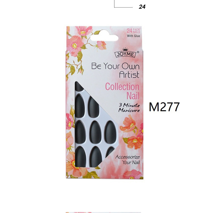 Fashion 1# Pointed Solid Color Matte Finished Nail Patch 24 Pieces With Double-sided Tape,Nails