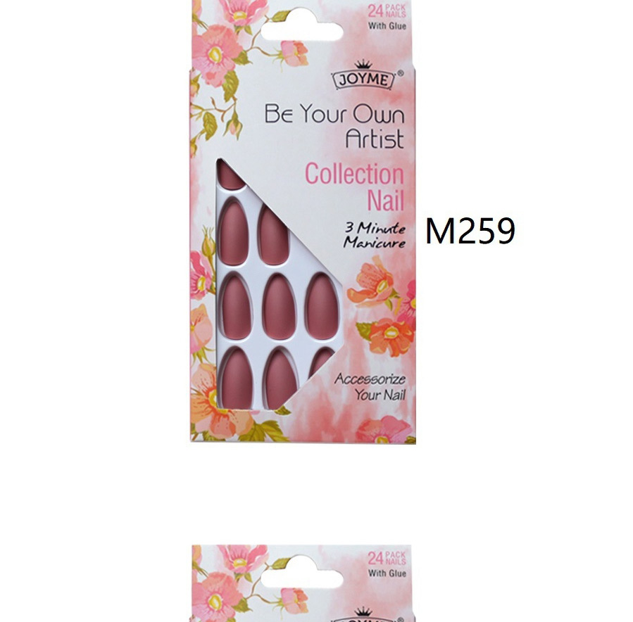 Fashion 1# Pointed Solid Color Matte Finished Nail Patch 24 Pieces With Double-sided Tape,Nails