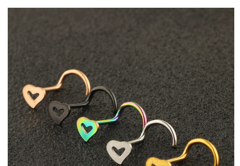 Fashion Rose Gold Love Heart-shaped Hook Stainless Steel Piercing Jewelry Nose Ring (single),Earrings