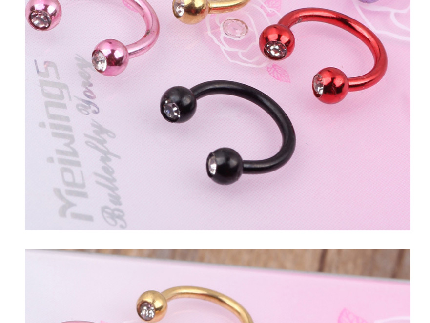 Fashion Pink Stainless Steel C-shaped Nose Nail Piercing Jewelry (single),Nose Rings & Studs