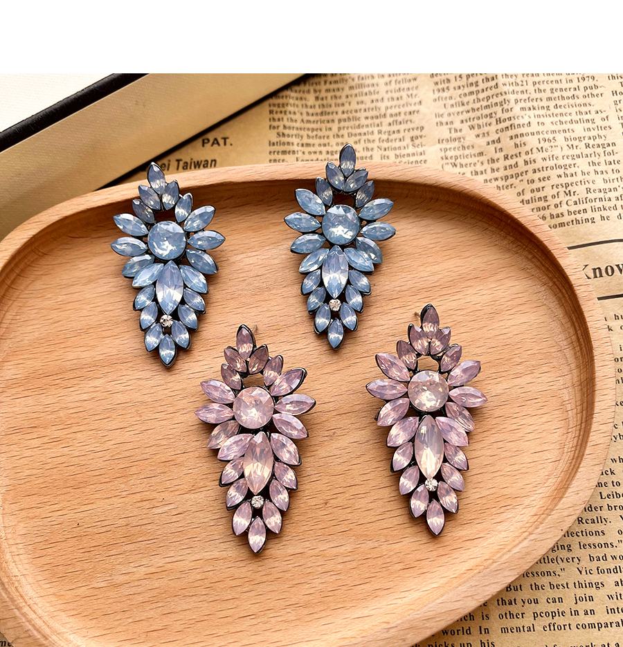 Fashion Light Blue Alloy Diamond Geometric Earrings,Drop Earrings