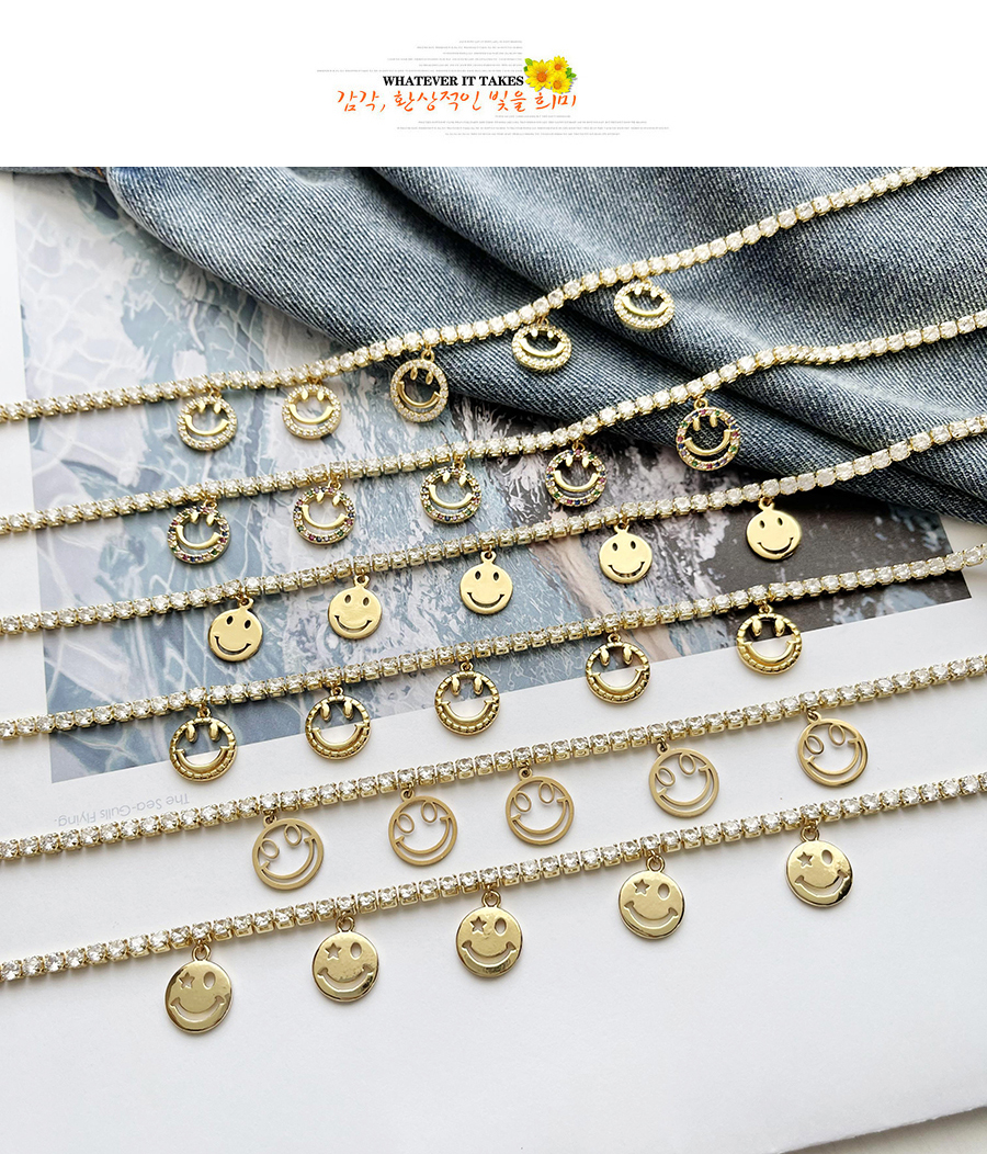 Fashion Golden Copper Inlaid Zircon Smiley Face Necklace,Necklaces