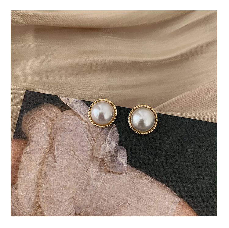 Fashion Gold Color +white Pearl Alloy Ear Studs,Stud Earrings