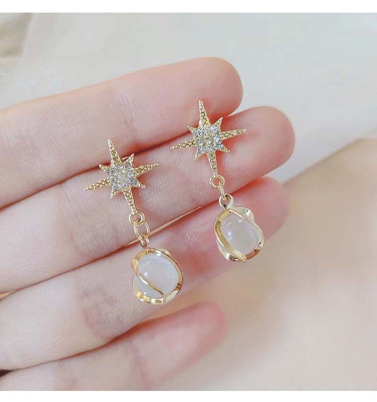 Fashion Gold Color Opal Diamond Star Earrings,Drop Earrings