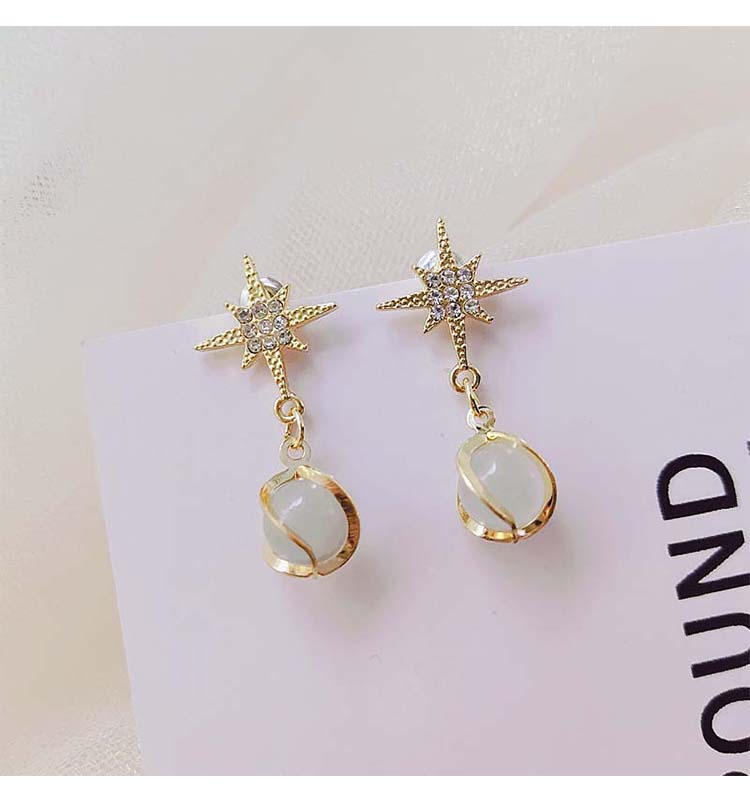 Fashion Gold Color Opal Diamond Star Earrings,Drop Earrings