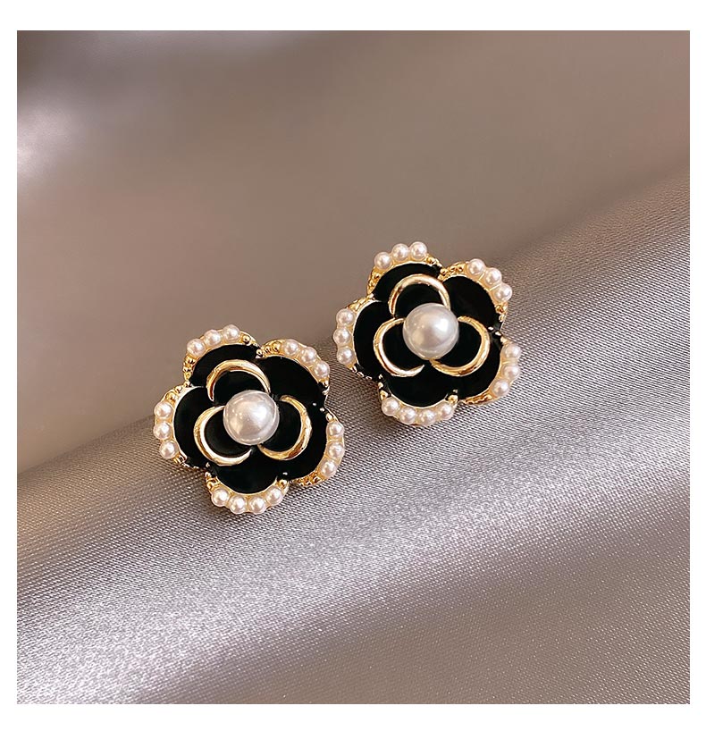 Fashion White+black Black Rose Pearl Stud Earrings,Stud Earrings