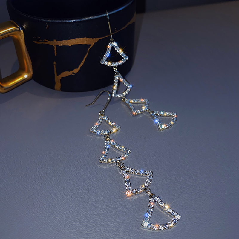 Fashion Silver Color Fan-shaped Long Tassel Full Diamond Earrings,Drop Earrings