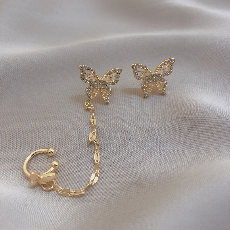 Fashion Gold Color Full Diamond Asymmetric Zircon Butterfly Earrings,Drop Earrings