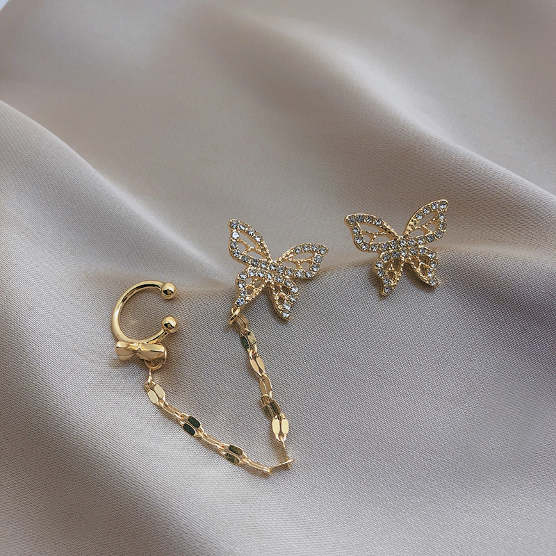 Fashion Gold Color Full Diamond Asymmetric Zircon Butterfly Earrings,Drop Earrings