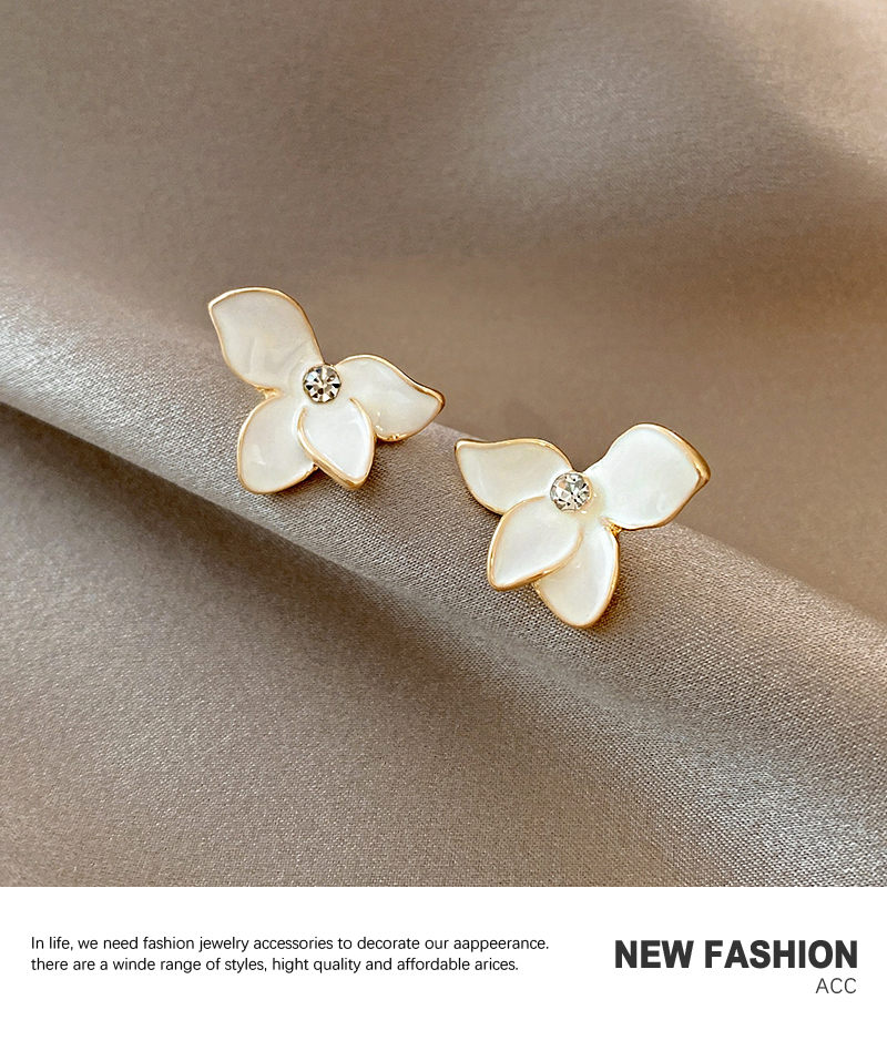 Fashion White+gold Color Petal Zircon Earrings,Stud Earrings