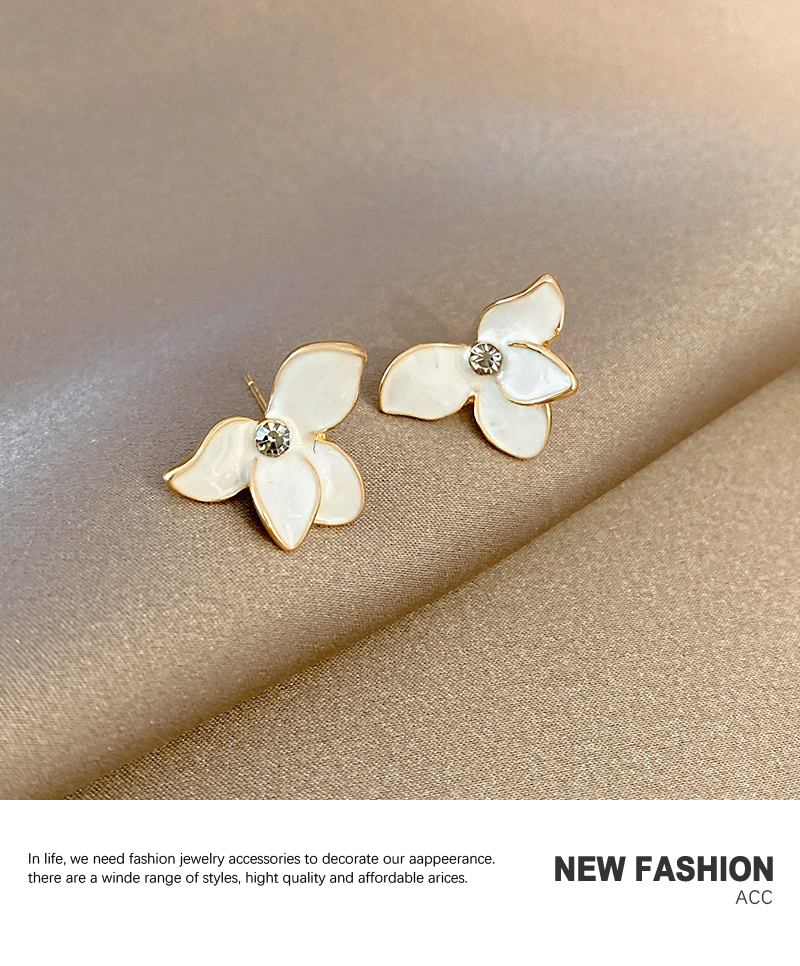 Fashion White+gold Color Petal Zircon Earrings,Stud Earrings
