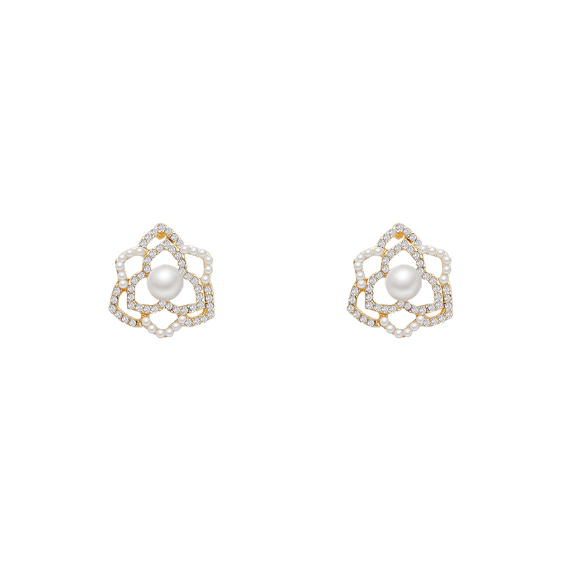 Fashion Gold Color Pearl Flower Stud Earrings,Stud Earrings