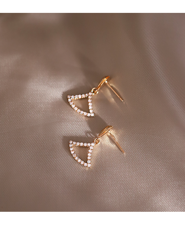 Fashion Gold Color Fan-shaped Zircon Small Fan Earrings,Drop Earrings